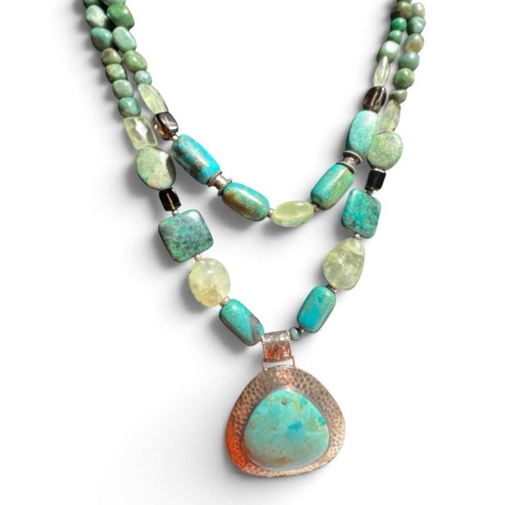 Vintage Barse Chunky Turquoise, Green Jasper, Quartz Layered Statement Necklace